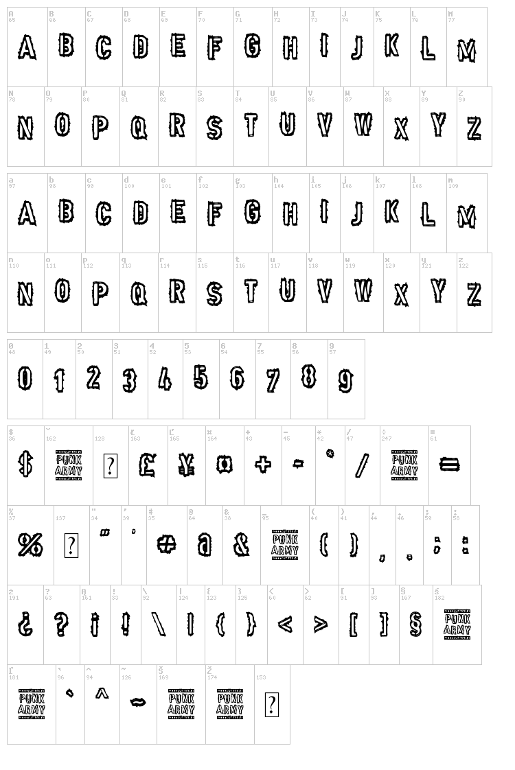 Punk Army font map